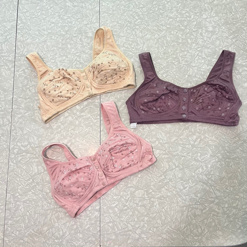 Womens Front Closure Wireless Bra Set‎ of 3 Floral Print Comfort Bras Medium